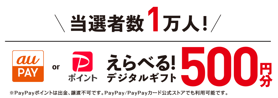 当選者数1万人! auPAY or PayPayポイント えらべる!デジタルギフト500円分