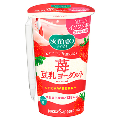 SOYBIO豆乳ヨーグルトストロベリー180gストロー付きカップ