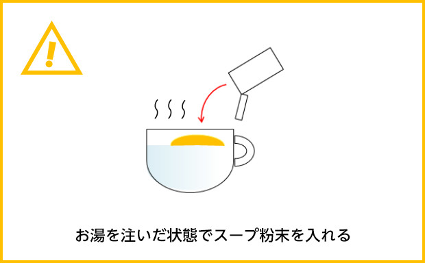 お湯を注いだ状態でスープ粉末を入れる