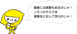 動画には実験もあるのじゃ!レモンのチカラを実験をとおして学ぶのじゃ!