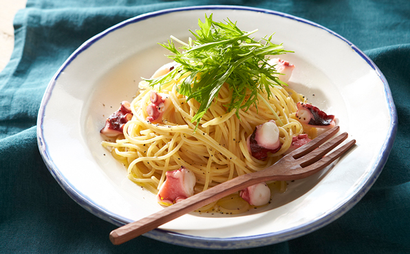 たこと水菜のレモンパスタ